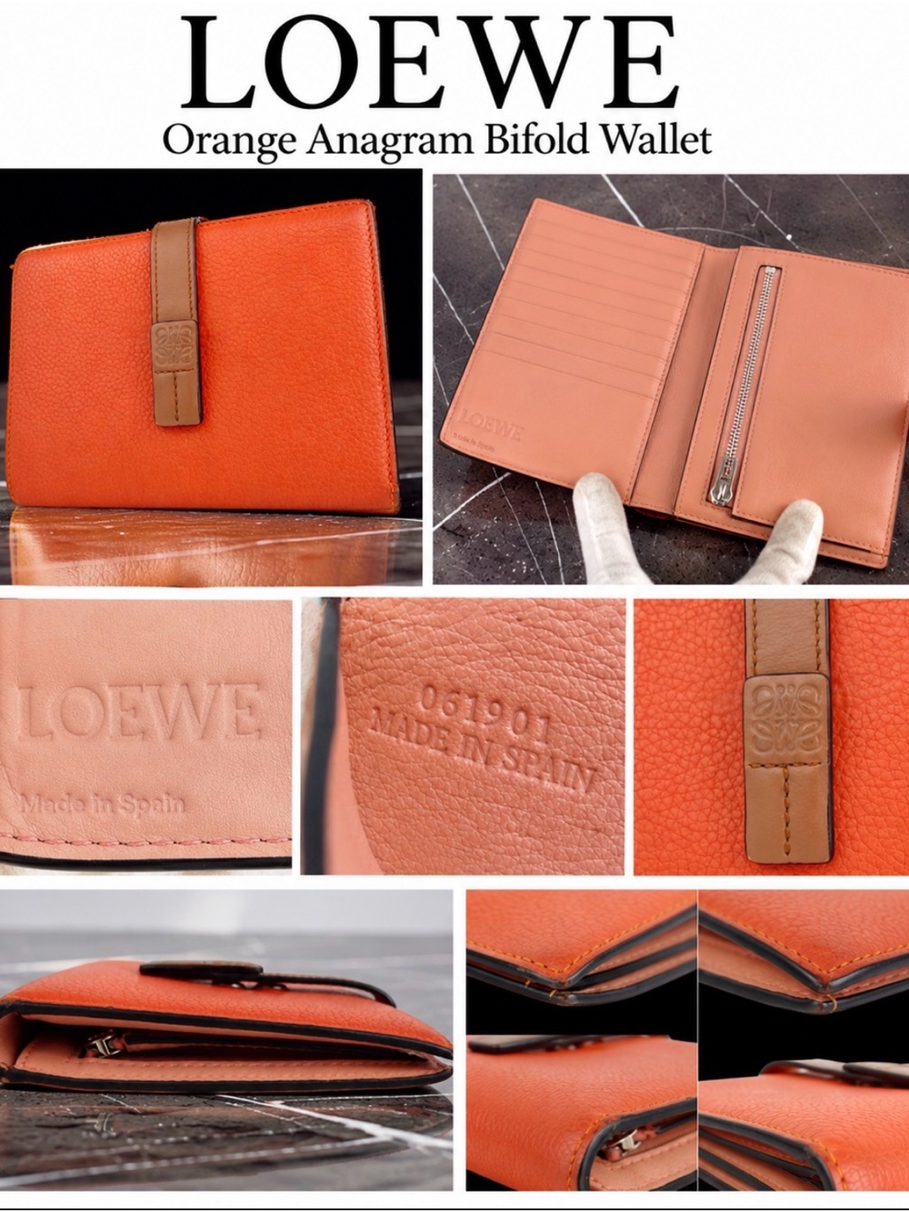 LOEWE Orange Bifold Card Holder with Anagram Strap